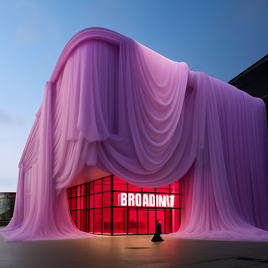 Red curtain installation